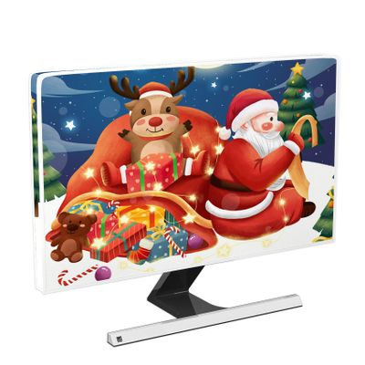 Baocicco Santa Claus Waterproof Television Cover 45, 46, 47, 48 Inch Cartoon Style Elk Winter Holiday New Year Eve Kids Boys Girls TVs Accessories Screen 40 to 42 Inch TV LCD Screen Decoration