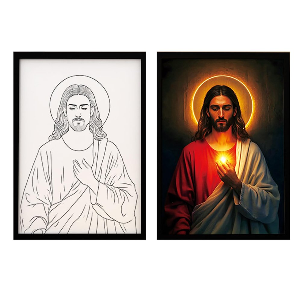 alievoke Jesus Night Light,4D LED Jesus Photo Frame Lamp, for Bedroom Living Room, Study Room Light Up Nights for Christian Wall Art Gifts (C,Large)