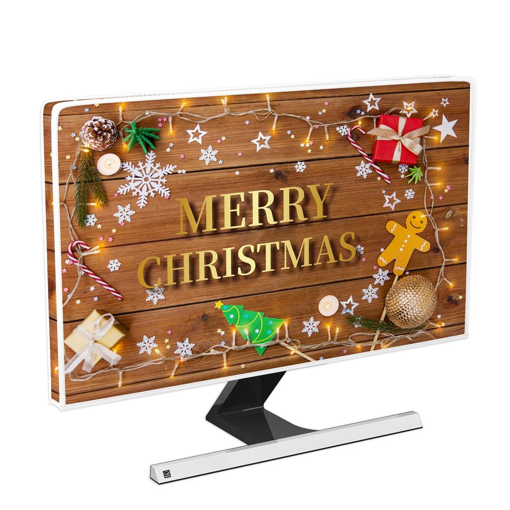 Baocicco Merry Christmas Waterproof Screen TV Cover 37, 38, 39 Inch Vintage Wooden Board Gingerbread Candy Cane Snowflake Christmas Tree Panel Case TV Screen Protective LCD/LED/HD TVs