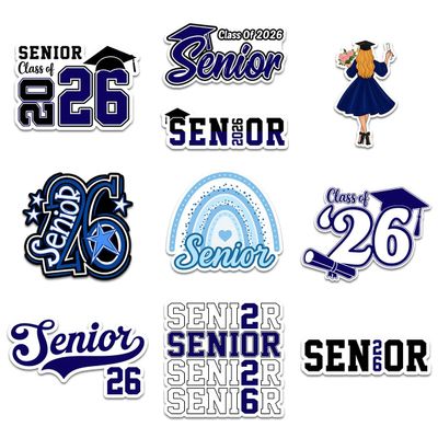 (10pcs) Senior 2026 Sticker Pack, High School Sticker for Graduating Students Waterproof, Graduation Class of 2026 Gift, College Student Decoration for Laptop Vehicles (3 inches) (Senior3, 6x6 inches)