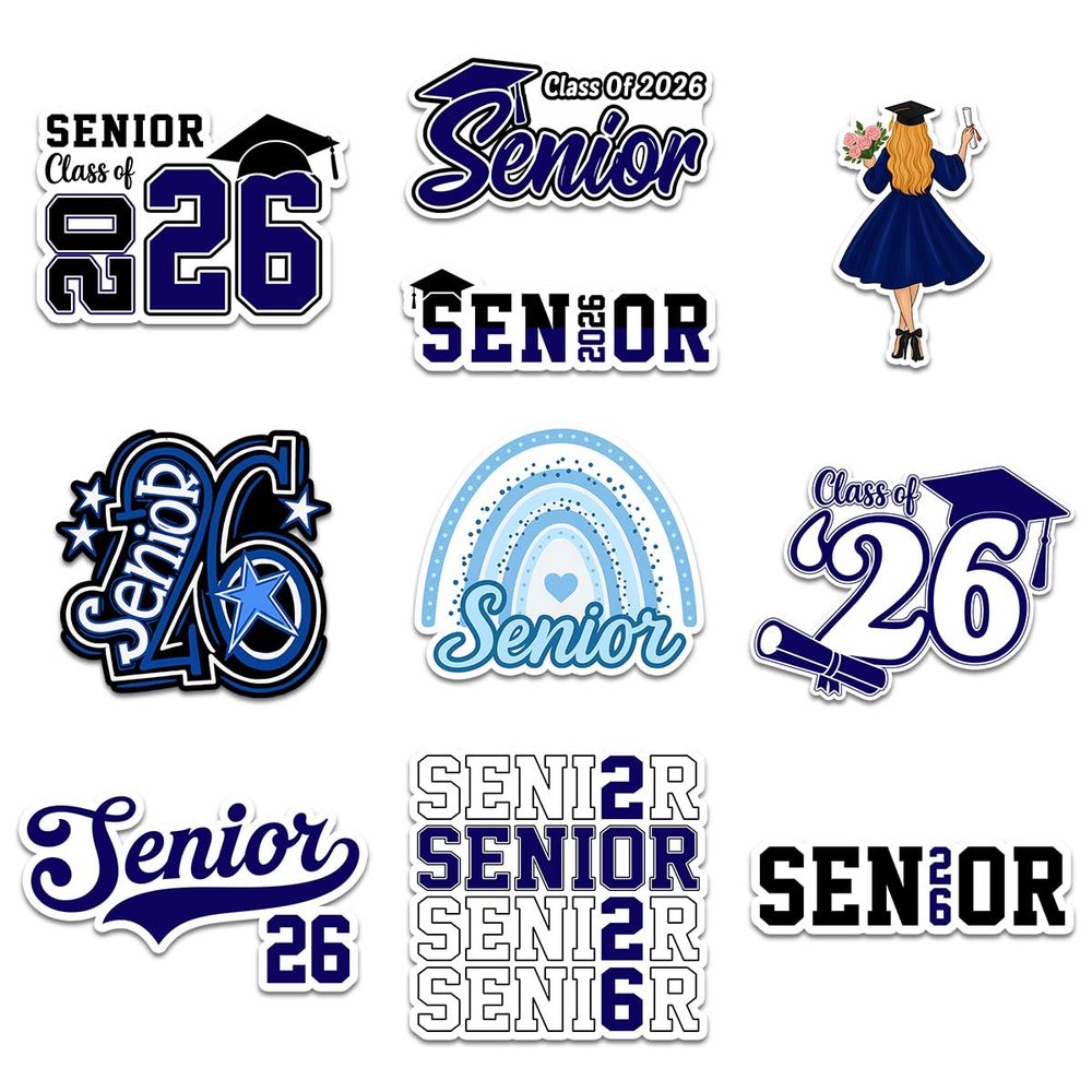 (10pcs) Senior 2026 Sticker Pack, High School Sticker for Graduating Students Waterproof, Graduation Class of 2026 Gift, College Student Decoration for Laptop Vehicles (3 inches) (Senior3, 6x6 inches)
