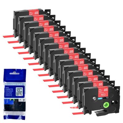 15PK Labels Tape Compatible with Tz TZe-435 and TZe-445 Printers White On Red Labels Ribbon for 6mm 9mm 12mm 18mm PT-1000 Label Makers