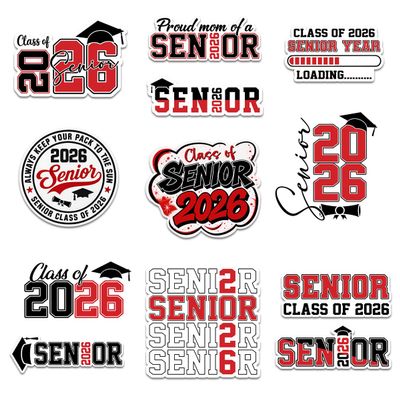 (12pcs) Senior 2026 Sticker Pack, High School Sticker for Graduating Students Waterproof, Graduation Class of 2026 Gift, College Student Decoration for Laptop Vehicles (3 inches) (Senior4, 3x3 inches)