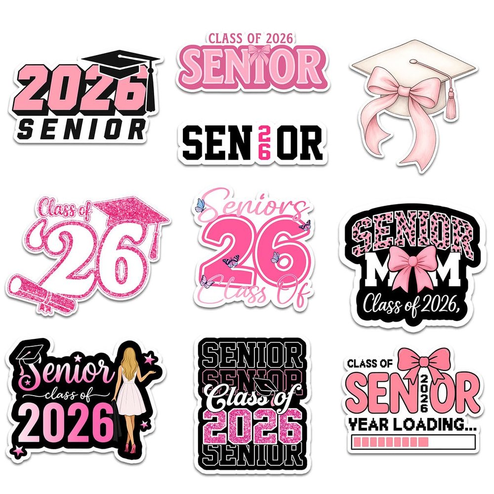 (10pcs) Senior 2026 Sticker Pack, High School Sticker for Graduating Students Waterproof, Graduation Class of 2026 Gift, College Student Decoration for Laptop Vehicles (3 inches) (Senior2, 6x6 inches)