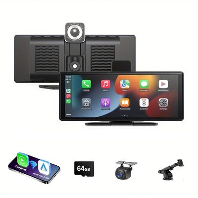 10.26 Inch Portable CarPlay Screen Stereo for Car, AHD 720P Backup Camera, Wireless CarPlay & Android Auto, Multimedia Automotive Display, GPS Navigation, Bluetooth, Mirror Link