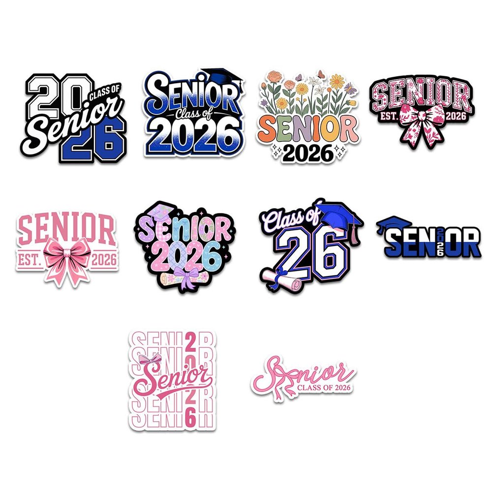 (10pcs) Senior 2026 Sticker Pack, High School Sticker for Graduating Students Waterproof, Graduation Class of 2026 Gift, College Student Decoration for Laptop Vehicles (3 inches) (Senior1, 5x5 inches)