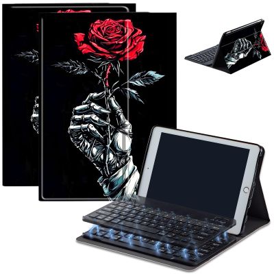 Bluetooth Keyboard Case for Fire HD 10 (13th/11th Gen, 2023/2021), Detachable Wireless Keyboard Cover with Stand, PU Leather Protective Case for Fire HD 10 Tablet 10.1 Inch, Hand Bone Red Rose