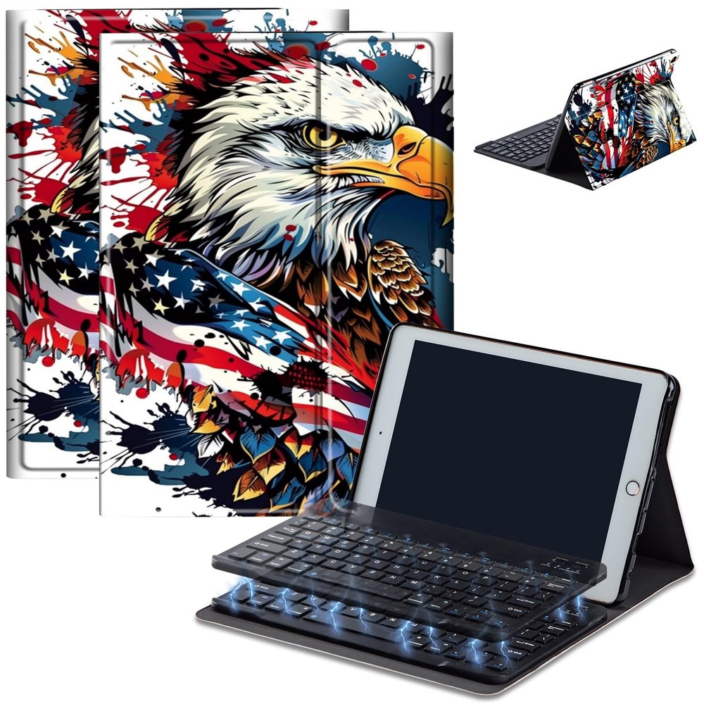 Bluetooth Keyboard Case for Fire HD 10 (13th/11th Gen, 2023/2021), Detachable Wireless Keyboard Cover with Stand, PU Leather Protective Case for Fire HD 10 Tablet 10.1 Inch, Eagle American Flag