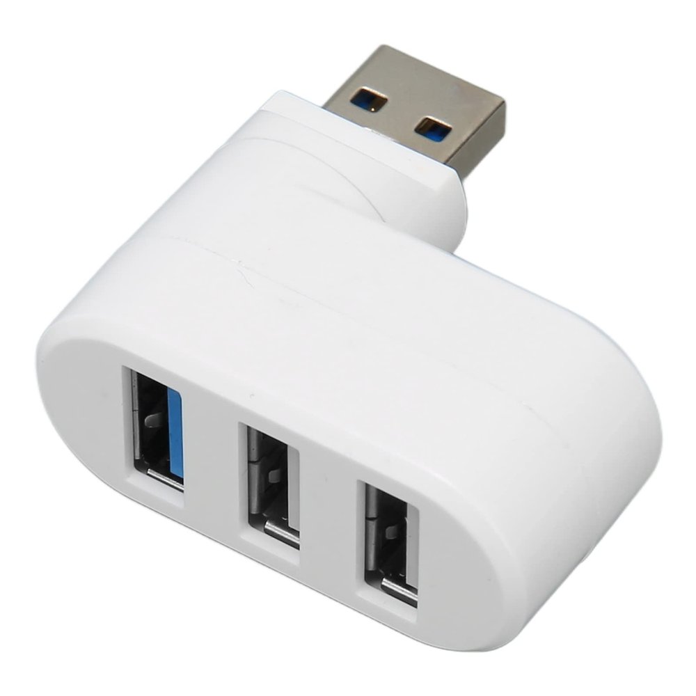 90 Degree & 180 Degree Rotatable USB Hub 3 Port Compact Portable Space Saving USB Port Splitter Plug and Play Supports Hot Swap for Desktop PC No Driver Needed Black (White)