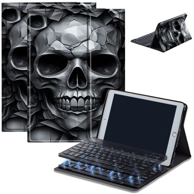 Bluetooth Keyboard Case for Fire HD 10 (13th/11th Gen, 2023/2021), Detachable Wireless Keyboard Cover with Stand, PU Leather Protective Case for Fire HD 10 Tablet 10.1 Inch, Dark Skull