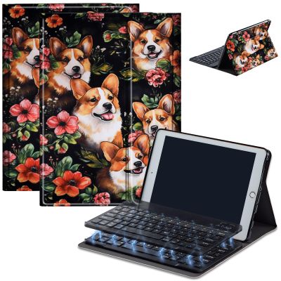 Bluetooth Keyboard Case for Fire HD 10 (13th/11th Gen, 2023/2021), Detachable Wireless Keyboard Cover with Stand, PU Leather Protective Case for Fire HD 10 Tablet 10.1 Inch, Flower Corgi