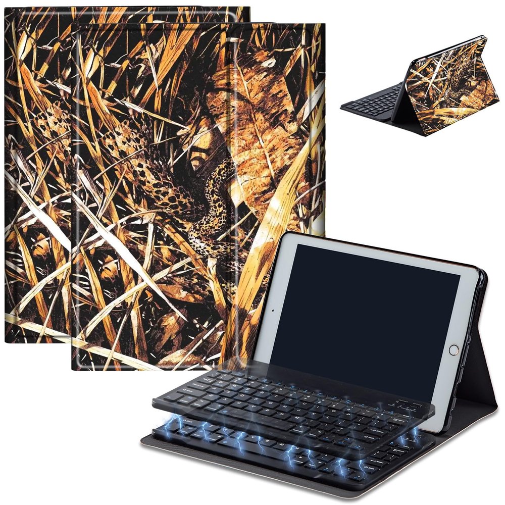 Bluetooth Keyboard Case for Fire HD 10 (13th/11th Gen, 2023/2021), Detachable Wireless Keyboard Cover with Stand, PU Leather Protective Case for Fire HD 10 Tablet 10.1 Inch, Camouflage Snake