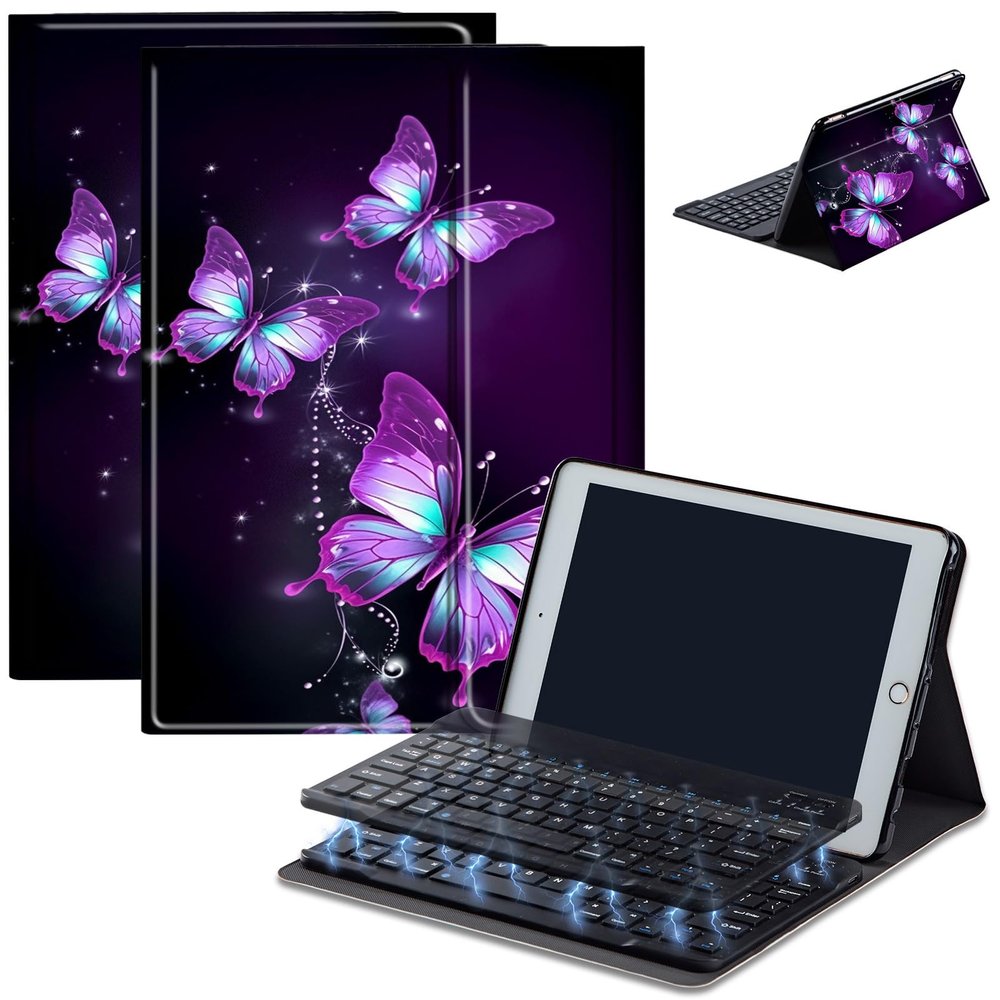 Bluetooth Keyboard Case for Fire HD 10 (13th/11th Gen, 2023/2021), Detachable Wireless Keyboard Cover with Stand, PU Leather Protective Case for Fire HD 10 Tablet 10.1 Inch, Purple Butterfly