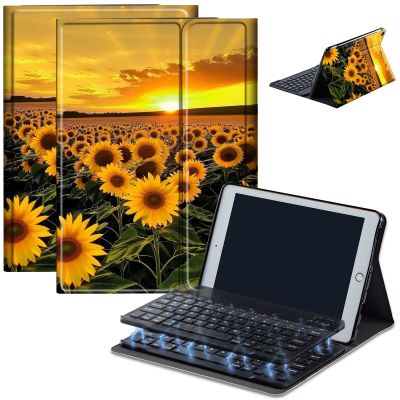 Bluetooth Keyboard Case for Fire HD 10 (13th/11th Gen, 2023/2021), Detachable Wireless Keyboard Cover with Stand, PU Leather Protective Case for Fire HD 10 Tablet 10.1 Inch, Sunset Sunflower