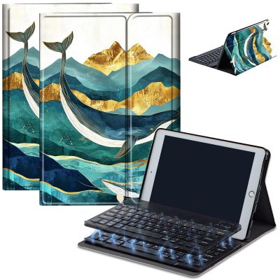 Bluetooth Keyboard Case for Fire HD 10 (13th/11th Gen, 2023/2021), Detachable Wireless Keyboard Cover with Stand, PU Leather Protective Case for Fire HD 10 Tablet 10.1 Inch, Whale Mountain Range