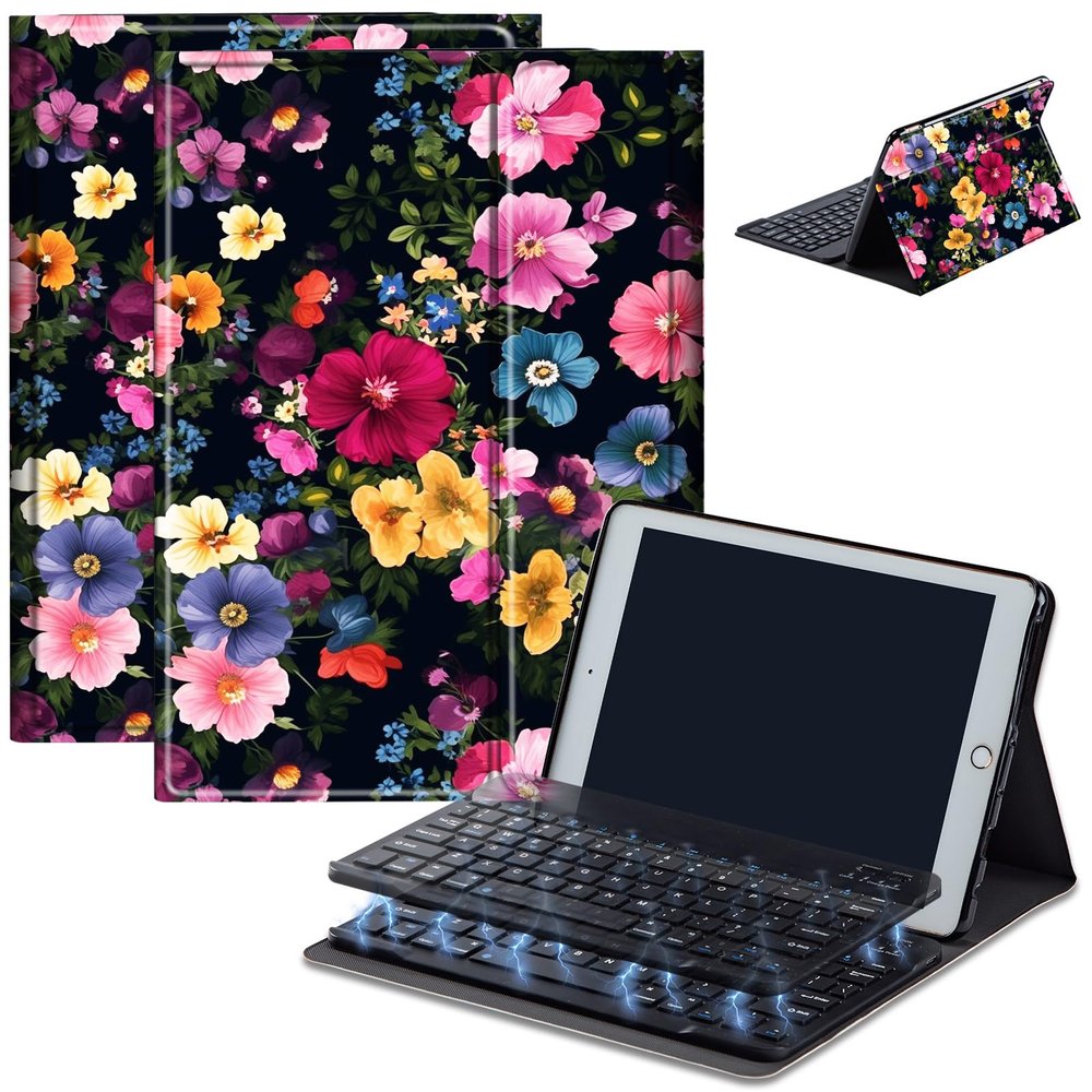 Bluetooth Keyboard Case for Fire HD 10 (13th/11th Gen, 2023/2021), Detachable Wireless Keyboard Cover with Stand, PU Leather Protective Case for Fire HD 10 Tablet 10.1 Inch, Colorful Small Flowers