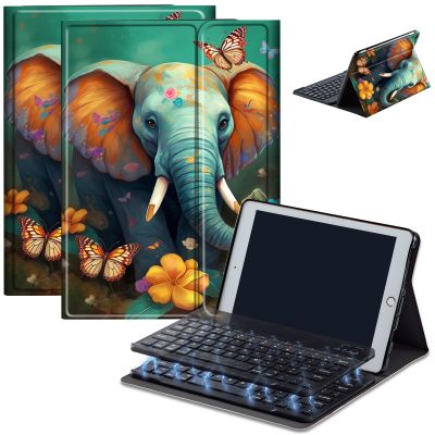 Bluetooth Keyboard Case for Fire HD 10 (13th/11th Gen, 2023/2021), Detachable Wireless Keyboard Cover with Stand, PU Leather Protective Case for Fire HD 10 Tablet 10.1 Inch, Cute Elephant