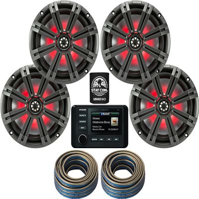 KICKER Marine Receiver and Speakers Package of 5 Items - in-Dash KM Series Digital Media Receiver, Four 8" 2-Way LED Speakers & 12AWG Speaker Wire 40FT-Stereo Kit-51KMC4, 2X 45KM84L & 2X 46QW1220