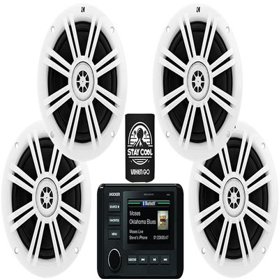 KICKER Marine Receiver and Speakers Package of 5 Items - in-Dash KM Series Digital Media Receiver & Four 6-1/2" KM Series 2-Way Speakers - Stereo Kit - 51KMC4 Receiver & 4X 41BKM604W Speakers