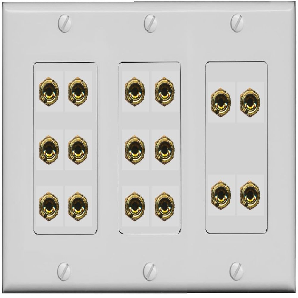 RiteAV 8.0 Surround Sound 8 Speaker 16 Banana Plug Jack Wall Plate Female Connectors - 3 Gang [Gray]