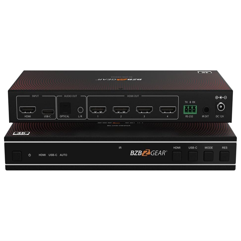 2x2 4K UHD HDMI/USB-C Switcher and Video Wall Controller with Audio De-embedding