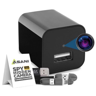 Asani Plug-in Mini Surveillance Camera - Nanny & Pet Cam - NO Audio Recording - Records Video ONLY - Home & Office Security with Micro SD Card Slot, Motion Detection, 1080P Full HD Video