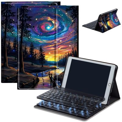 Bluetooth Keyboard Case for Fire HD 8/8 Plus (10th/12th Gen, 2020/2022), Detachable Wireless Keyboard Cover with Stand, PU Leather Protective Case for Fire HD 8 Tablet 8 Inch, Sci Fi Nebula Forest