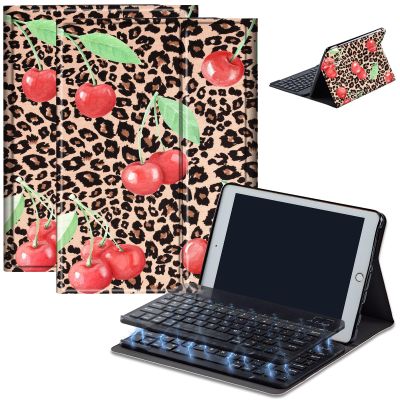 Bluetooth Keyboard Case for Fire HD 8/8 Plus (10th/12th Gen, 2020/2022), Detachable Wireless Keyboard Cover with Stand, PU Leather Protective Case for Fire HD 8 Tablet 8 Inch, Leopard Print Cherry