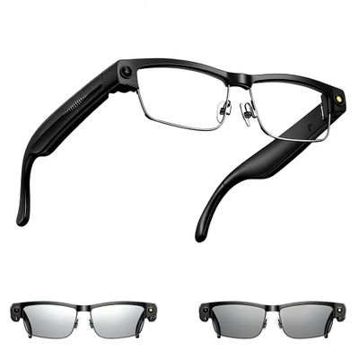 AI Smart Glasses with Camera, 8MP HD Video Recording, Real-Time Translation, Voice Assistant, camera glasses,ai glasses,Open-Ear Audio, Metal Frame, Auto Color-Changing Lenses for Travel & Vlogging