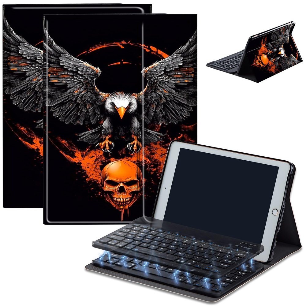 Bluetooth Keyboard Case for Fire Max 11 (13th Gen, 2023 Release), Detachable Wireless Keyboard Cover with Stand, PU Leather Protective Case for Fire Max 11 Tablet 11 Inch, Flame Skull Eagle