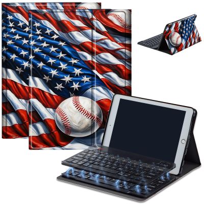 Bluetooth Keyboard Case for Fire HD 8/8 Plus (10th/12th Gen, 2020/2022), Detachable Wireless Keyboard Cover with Stand, PU Leather Protective Case for Fire HD 8 Tablet 8 Inch, Flag Baseball