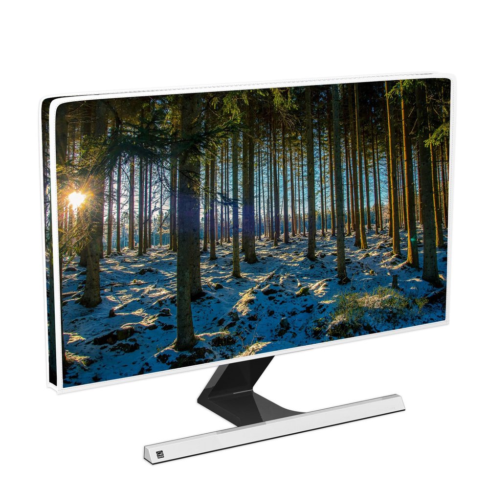 Baocicco Snow Forest Waterproof Television Cover 45, 46, 47, 48 Inch Sunset Sunrise Snow Trees Weatherproof Screen TV Covers Sleeve Compatible with Television LED LCD OLED Winter View TV Screen Cover
