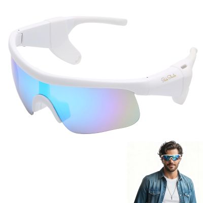 Smart Glasses for Men & Women, Bluetooth 5.3 Sports Sunglasses with Hands-Free Calls, Open-Ear Speaker, Polarized UV400, IPX5 Waterproof, Magnetic Charging for Running Cycling (White/Ice Blue)