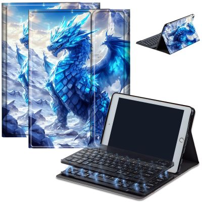 Bluetooth Keyboard Case for Fire HD 8/8 Plus (10th/12th Gen, 2020/2022), Detachable Wireless Keyboard Cover with Stand, PU Leather Protective Case for Fire HD 8 Tablet 8 Inch, Arctic Ice Dragon