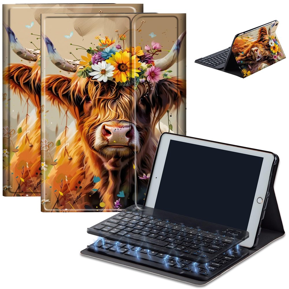 Bluetooth Keyboard Case for Fire Max 11 (13th Gen, 2023 Release), Detachable Wireless Keyboard Cover with Stand, PU Leather Protective Case for Fire Max 11 Tablet 11 Inch, Flower Cow