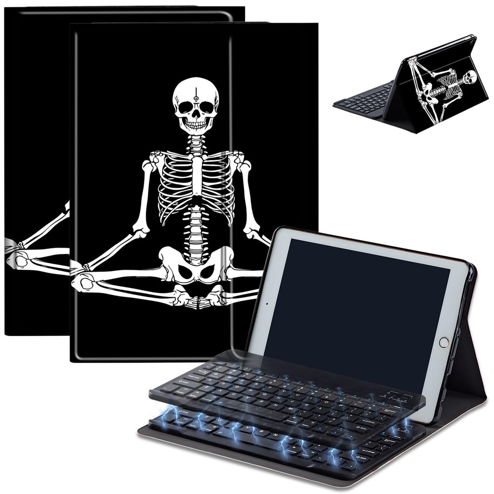 Bluetooth Keyboard Case for Fire HD 8/8 Plus (10th/12th Gen, 2020/2022), Detachable Wireless Keyboard Cover with Stand, PU Leather Protective Case for Fire HD 8 Tablet 8 Inch, Yoga Skeleton