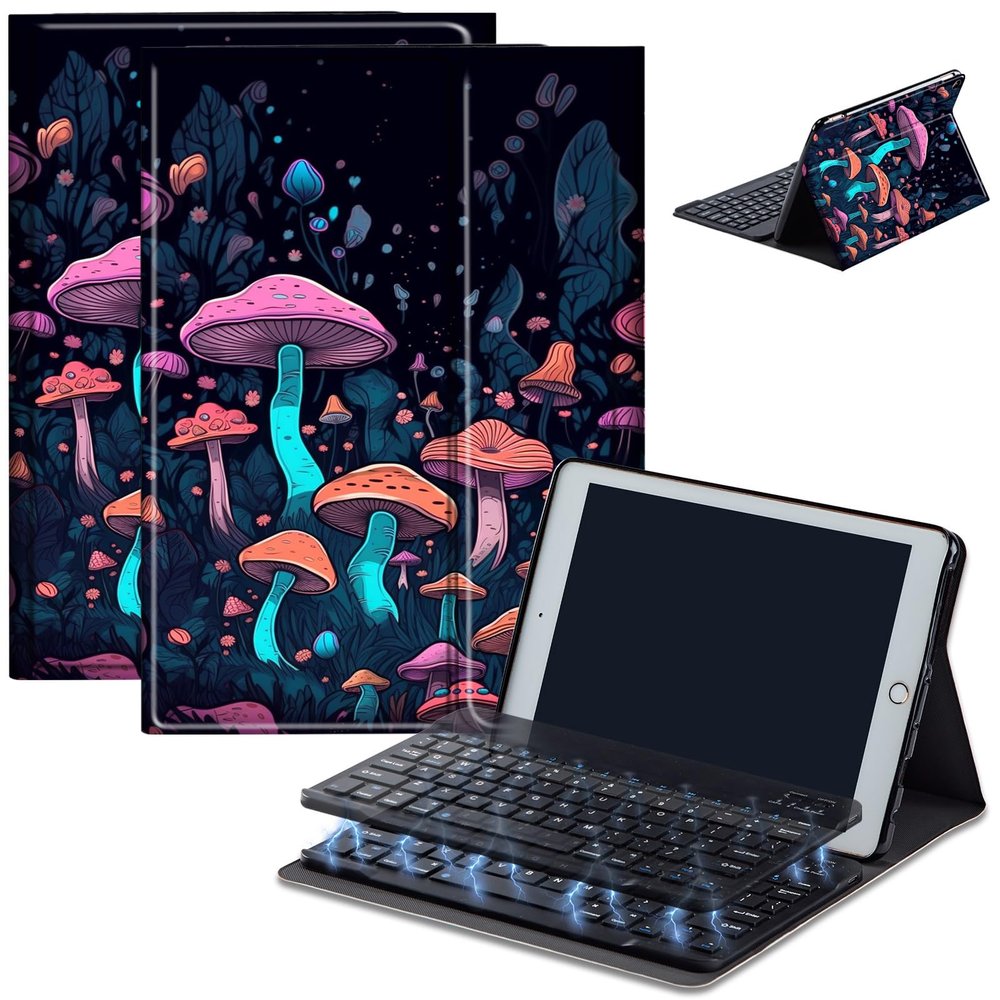 Bluetooth Keyboard Case for Fire HD 8/8 Plus (10th/12th Gen, 2020/2022), Detachable Wireless Keyboard Cover with Stand, PU Leather Protective Case for Fire HD 8 Tablet 8 Inch, Night Mushroom