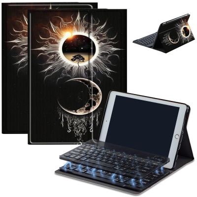 Bluetooth Keyboard Case for Fire HD 8/8 Plus (10th/12th Gen, 2020/2022), Detachable Wireless Keyboard Cover with Stand, PU Leather Protective Case for Fire HD 8 Tablet 8 Inch, Sun Moon Tree