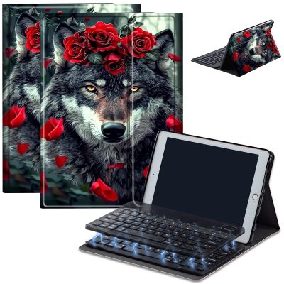 Bluetooth Keyboard Case for Fire Max 11 (13th Gen, 2023 Release), Detachable Wireless Keyboard Cover with Stand, PU Leather Protective Case for Fire Max 11 Tablet 11 Inch, Red Rose Wolf
