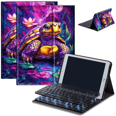 Bluetooth Keyboard Case for Fire HD 8/8 Plus (10th/12th Gen, 2020/2022), Detachable Wireless Keyboard Cover with Stand, PU Leather Protective Case for Fire HD 8 Tablet 8 Inch, Lotus Turtle