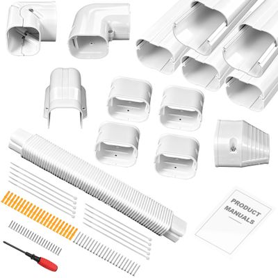 3" 10Ft Mini Split Line Set Cover,Minisplit Lineset Cover Kit with Flexible Duct,White PP Decorative Paintable Kit for Mini Split, Air Conditioner, Central AC, HVAC and Heat Pumps,with Instruction