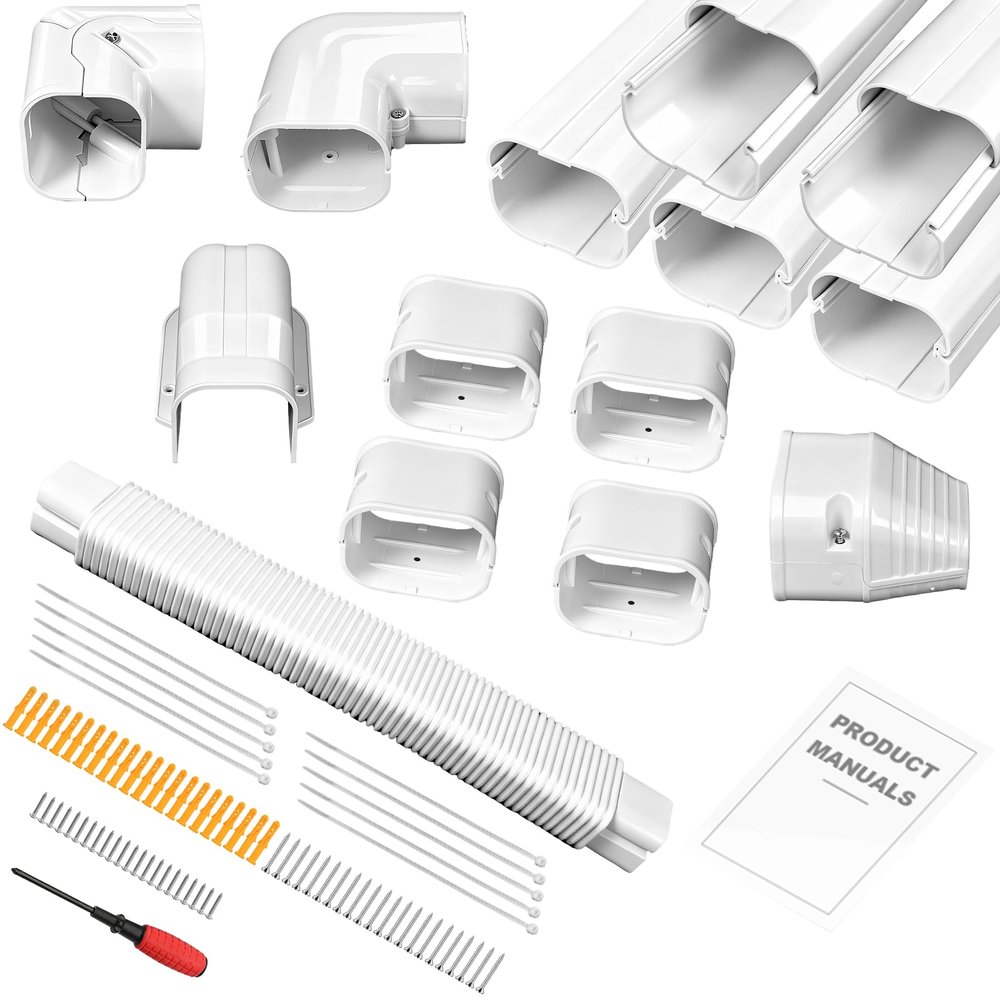 3" 10Ft Mini Split Line Set Cover,Minisplit Lineset Cover Kit with Flexible Duct,White PP Decorative Paintable Kit for Mini Split, Air Conditioner, Central AC, HVAC and Heat Pumps,with Instruction