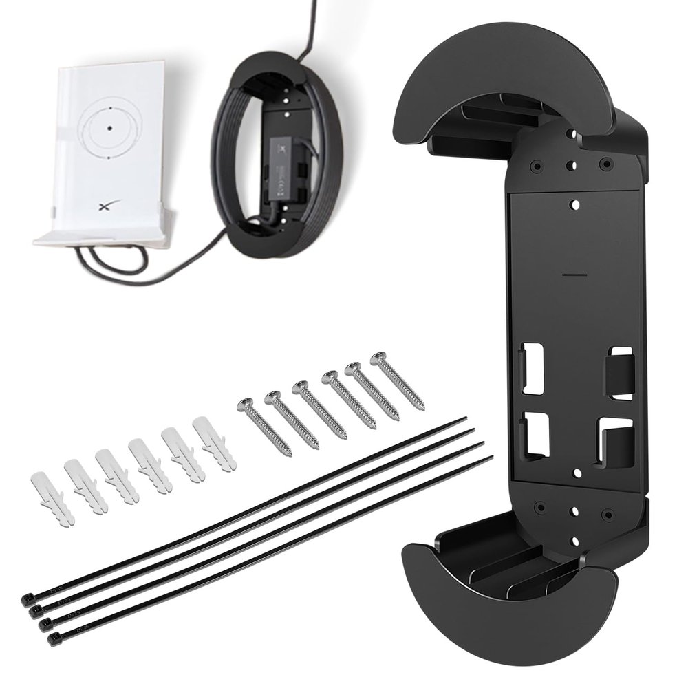 DearChan Starlink Ethernet Cable Caddy - 2-in-1 StarLink Router Wall Mount Bracket for Starlink Gen 2, Gen 3, HP - Organizes Ethernet Adapter & 150ft Cable for Home, RV, Boat (Black)