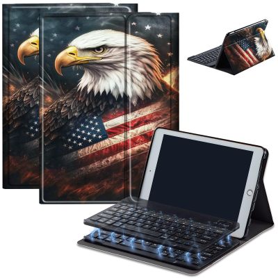 AIRWEE Keyboard Case for iPad Air 11 inch (M3/M2, 2025/2024) & for iPad Air 5th/4th Gen 10.9" with Detachable Bluetooth, Durable PU Leather MultiAngle Stand Protective Case, American Flag Eagle