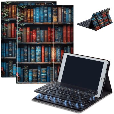 AIRWEE Keyboard Case for iPad Air 11 inch (M3/M2, 2025/2024) & for iPad Air 5th/4th Gen 10.9" with Detachable Bluetooth, Durable PU Leather MultiAngle Stand Protective Case, Library