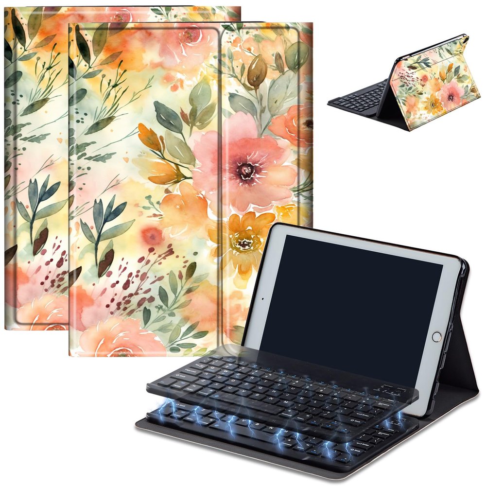 Bluetooth Keyboard Case for Fire Max 11 (13th Gen, 2023 Release), Detachable Wireless Keyboard Cover with Stand, PU Leather Protective Case for Fire Max 11 Tablet 11 Inch, Flowers