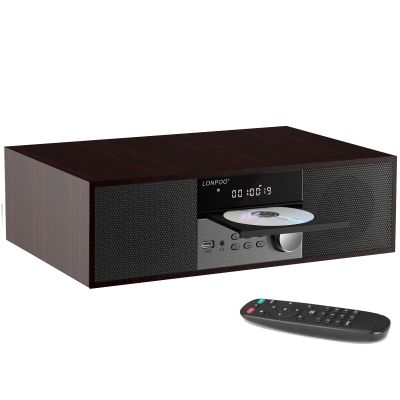 LONPOO Stereo Shelf System for Home, Vintage CD Player 40W RMS Micro Mini System with Remote Control, Bluetooth, FM Radio, USB MP3 Playback & Aux-in,Brown