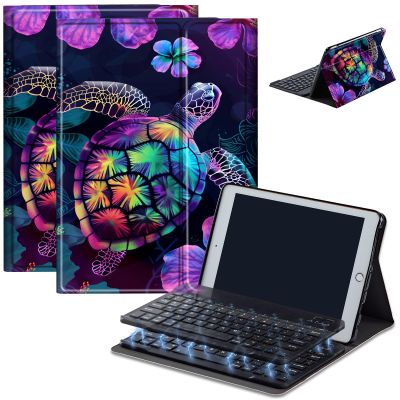 AIRWEE Keyboard Case for iPad Air 11 inch (M3/M2, 2025/2024) & for iPad Air 5th/4th Gen 10.9" with Detachable Bluetooth, Durable PU Leather MultiAngle Stand Protective Case, Colorful Flowers Turtle