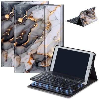 AIRWEE Keyboard Case for iPad Air 11 inch (M3/M2, 2025/2024) & for iPad Air 5th/4th Gen 10.9" with Detachable Bluetooth, Durable PU Leather MultiAngle Stand Protective Case, Black Gold Marble