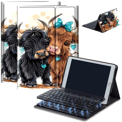 AIRWEE Keyboard Case for iPad Air 11 inch (M3/M2, 2025/2024) & for iPad Air 5th/4th Gen 10.9" with Detachable Bluetooth, Durable PU Leather MultiAngle Stand Protective Case, Cute Cow